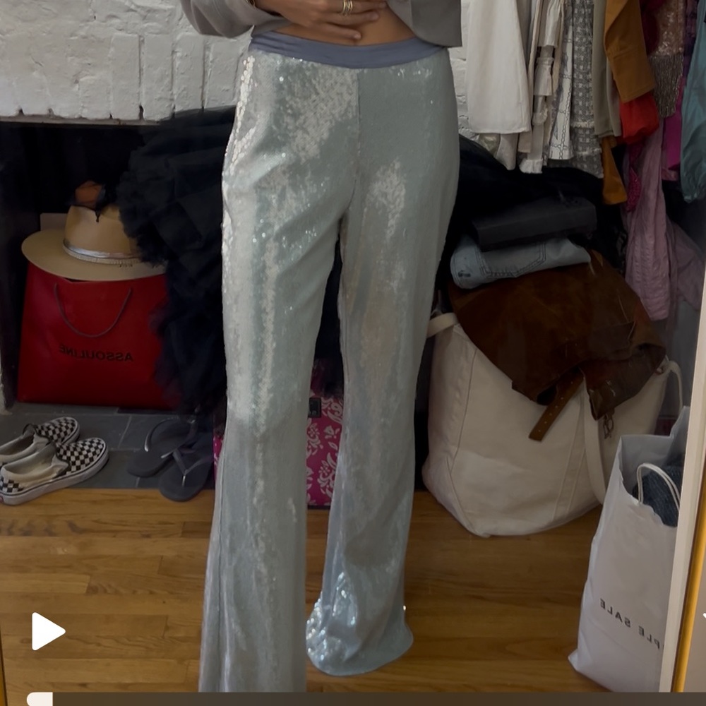 Cinq a sept blue sequin flare pants
